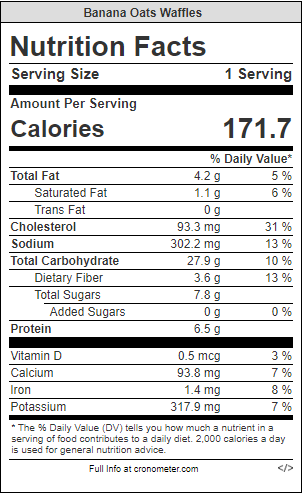 Banana Oat Waffles Nutrition Label